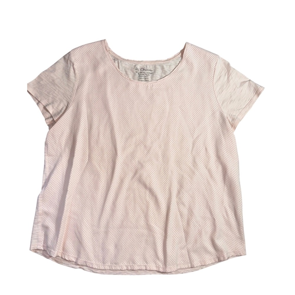 Chicos Size 2‎ LargevPink Perforated Front Cotton Modal Slub Knit T-Shirt